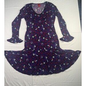 Oscar de la Renta Dress Small V Neck Bell Long Sleeve Floral Pink Purple Mermaid